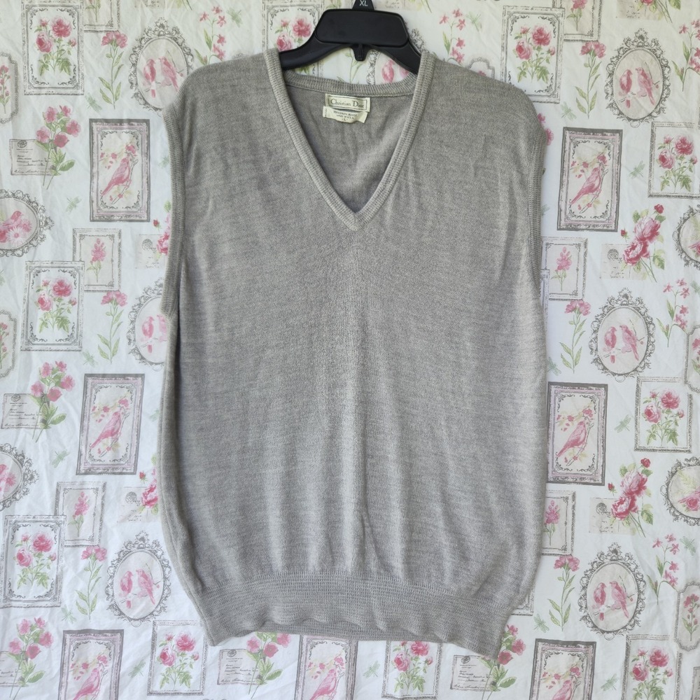 Vintage Christian Dior Orlon Gray Sweater Vest Mens MADE IN USA Large